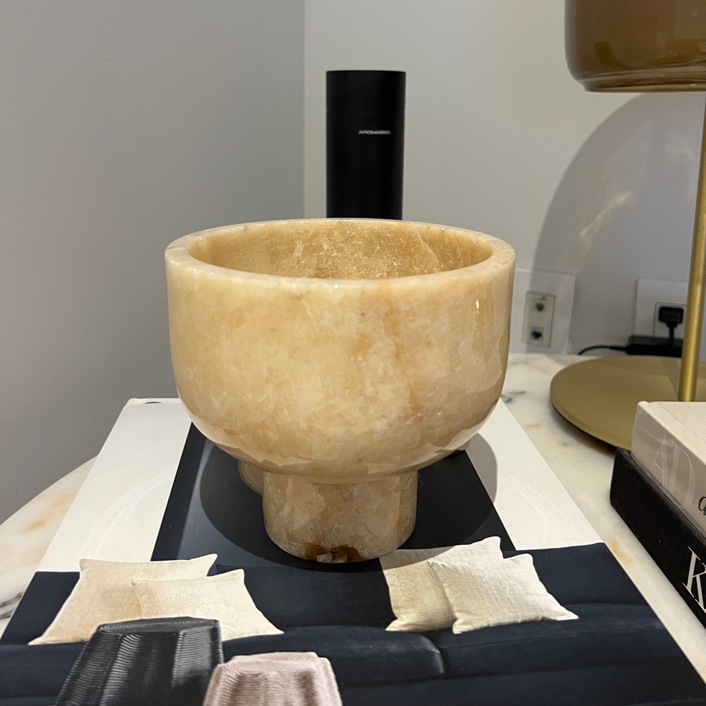CB2 MARBLE ONYX TEALIGHT CANDLE HOLDER